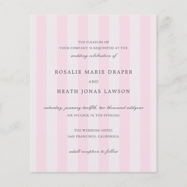Modern Pink Stripes Elegant Budget Wedding Invite Flyer (Vorne)