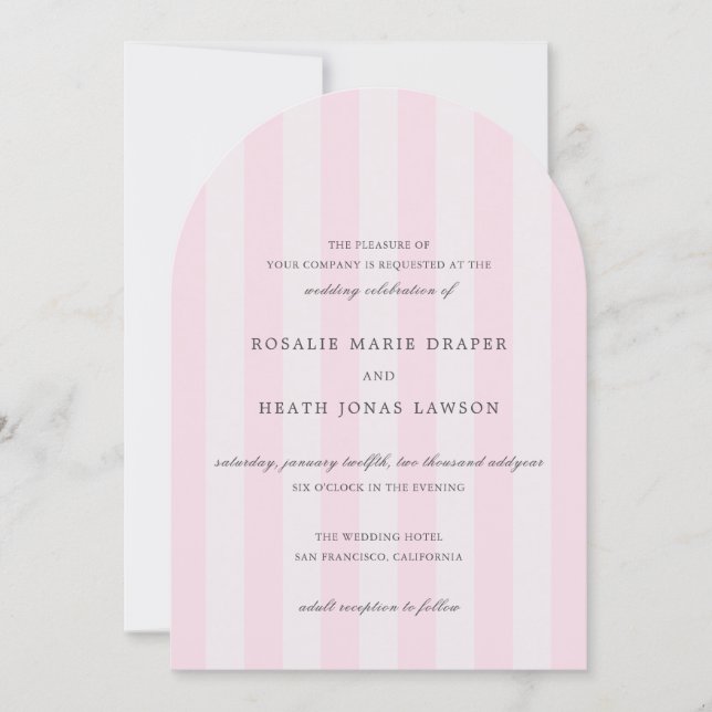 Modern Pink Stripes Elegant Wedding Einladung (Vorderseite)