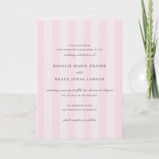 Modern Pink Stripes Elegant Wedding Einladung (Vorderseite)