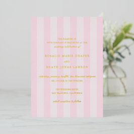 Modern Pink Stripes Elegant Wedding Folieneinladung