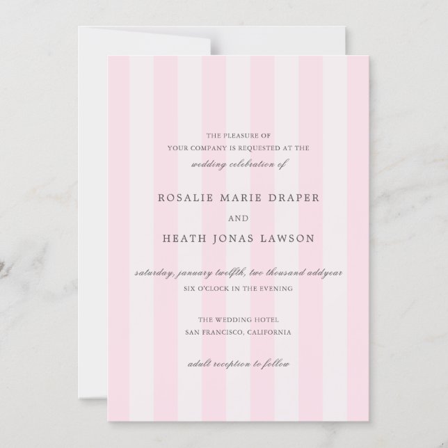 Modern Pink Stripes Elegant Wedding Magneteinladung (Vorderseite)
