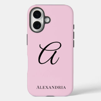 Modern Pink Stylish Personalized Name Initial iPhone 16 Hülle