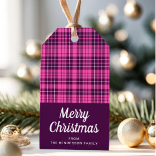 Modern Pink Tartan Karierte Weihnachten Geschenkanhänger