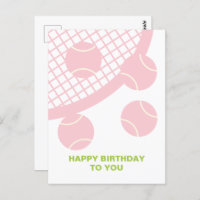 Modern Pink Tennis Ball Racket Happy Birthday