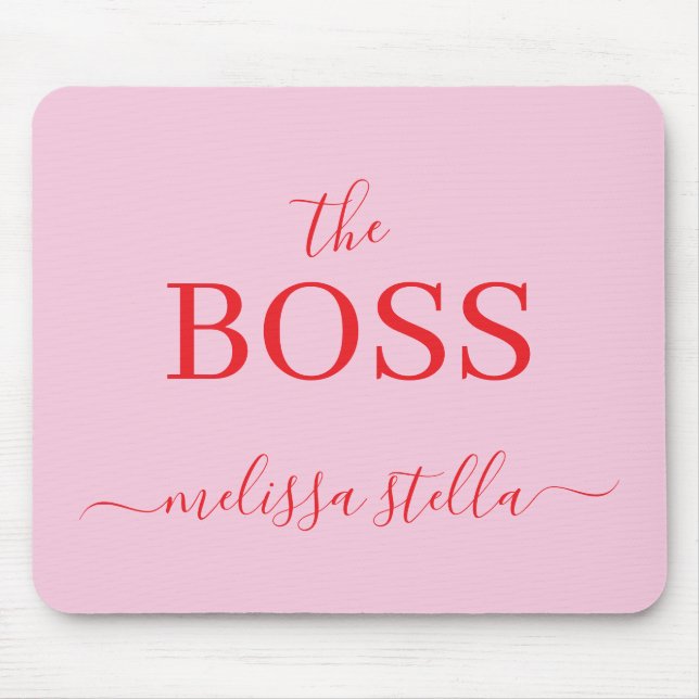 Modern Pink The Boss Name | Girly Gift Mousepad (Vorne)