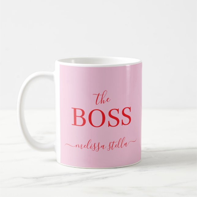 Modern Pink The Boss Name | Mädchenhaftes Geschenk Kaffeetasse (Links)