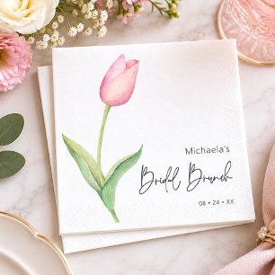 Modern Pink Tulip Solo Bridal Brunch Cocktail Serviette