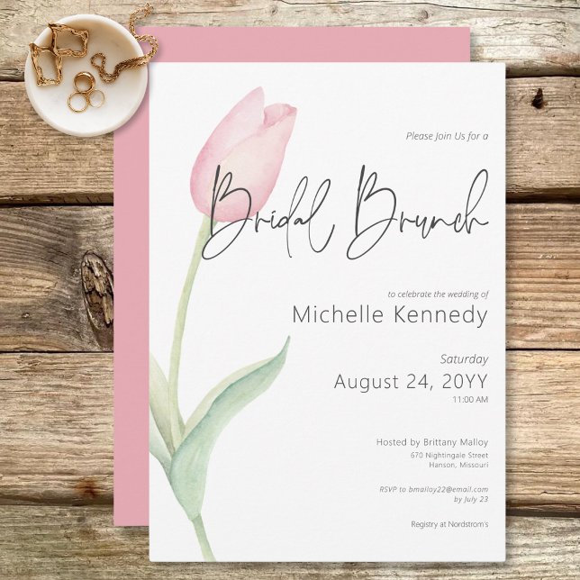 Modern Pink Tulip Solo Bridal Brunch Einladung (Modern Pink Tulip Solo Bridal Brunch Invitation)