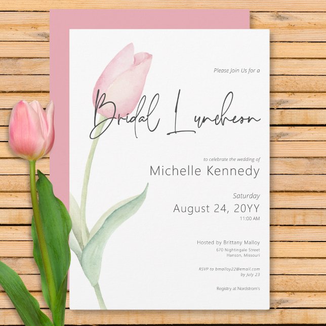 Modern Pink Tulip Solo Bridal Luncheon Einladung (Modern Pink Tulip Solo Bridal Luncheon Invitation)