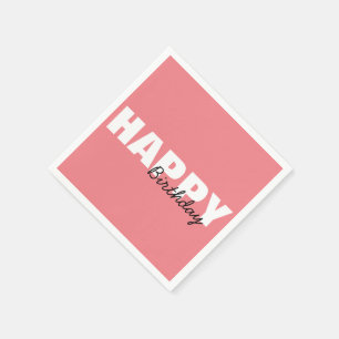 Modern Pink Typografy Happy Birthday Party Serviette