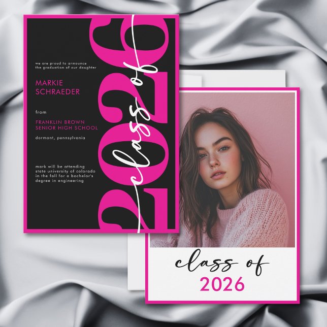 Modern Pink Typography Graduation Announcement Einladung (Modern Pink Typography Graduation Announcement)