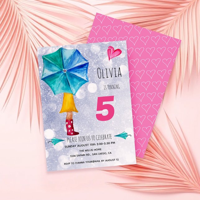 Modern Pink Umbrella Girl Watercolor Illustration Ankündigung (Von Creator hochgeladen)