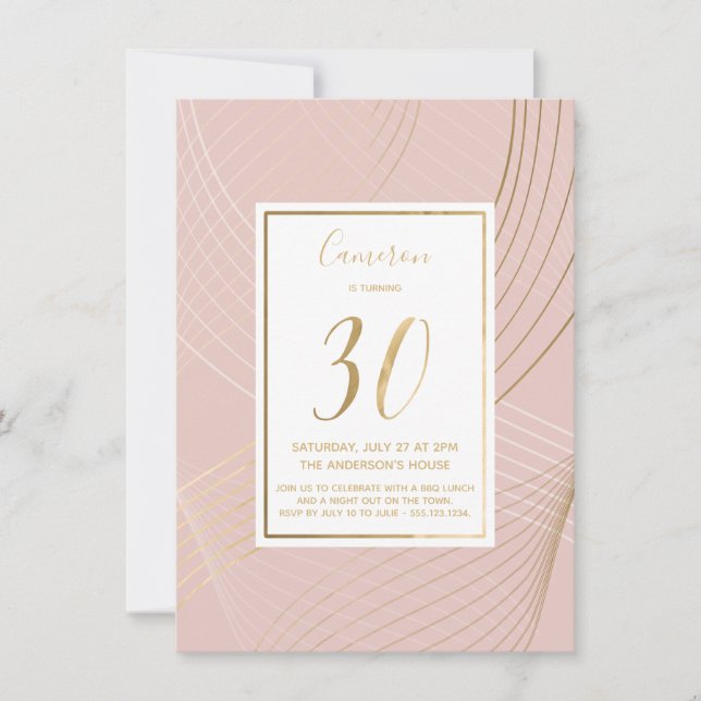 Modern Pink und Gold 30. Geburtstag Einladung (Vorderseite)