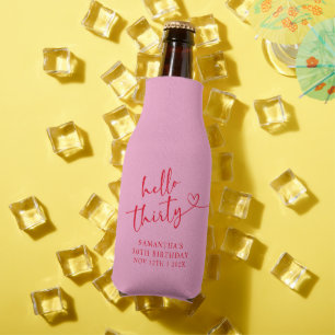 Modern Pink und Rot Hello 30 Geburtstag Flaschenkühler