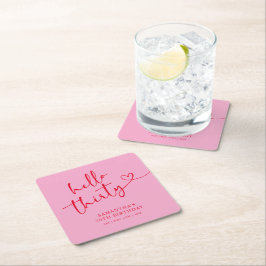 Modern Pink und Roter Hallo 30. Geburtstag Rechteckiger Pappuntersetzer