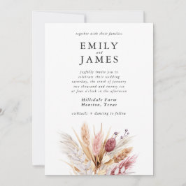 Modern Pink Watercolor Boho Pampas Wedding Einladung