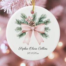 Modern Pink Watercolor Bow Script Baby Name