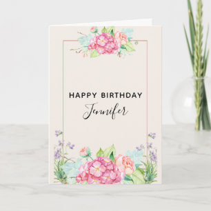 Modern Pink Watercolor Floral Bouquet Geburtstag Karte