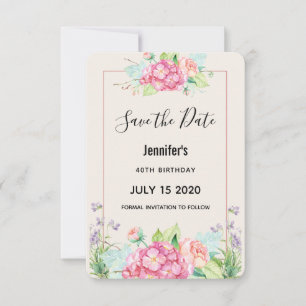 Modern Pink Watercolor Floral Bouquet Geburtstag Save The Date