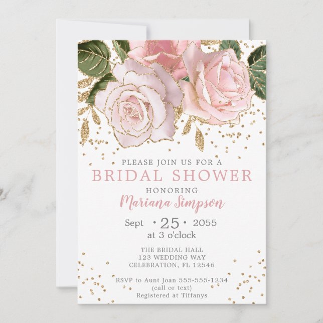 Modern Pink Watercolor Floral Gold Glitzer Einladu Einladung (Vorderseite)