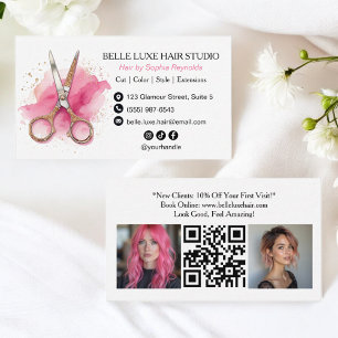 Modern Pink Watercolor Hair Stylist Logo Sozial Visitenkarte