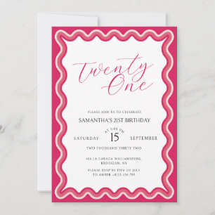 Modern Pink Wavy Curvy 21 Geburtstag Einladung