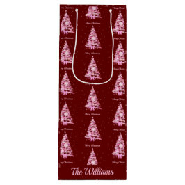 Modern Pink Weihnachtsbaum Individuelle Name Rot Geschenktüte Für Weinflaschen