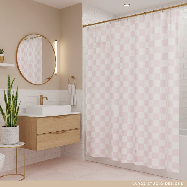 Modern Pink White Checkered Pattern Duschvorhang (Von Creator hochgeladen)