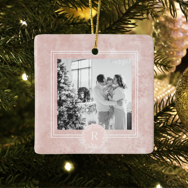 Modern Pink & White Family Foto | Keramikornament (Von Creator hochgeladen)