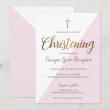 Modern Pink White Gold Christening Baby Girl