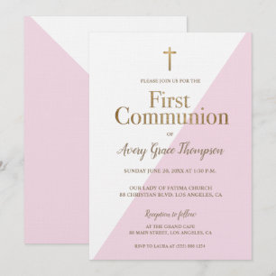 Modern Pink White Gold Erstkommunion Girl Einladung