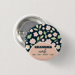 Modern Pink Wildflowers Pattern Button