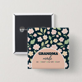 Modern Pink Wildflowers Pattern Button