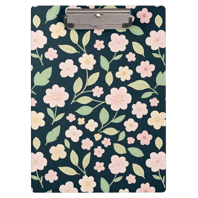 Modern Pink Wildflowers Pattern Klemmbrett (Vorderseite)