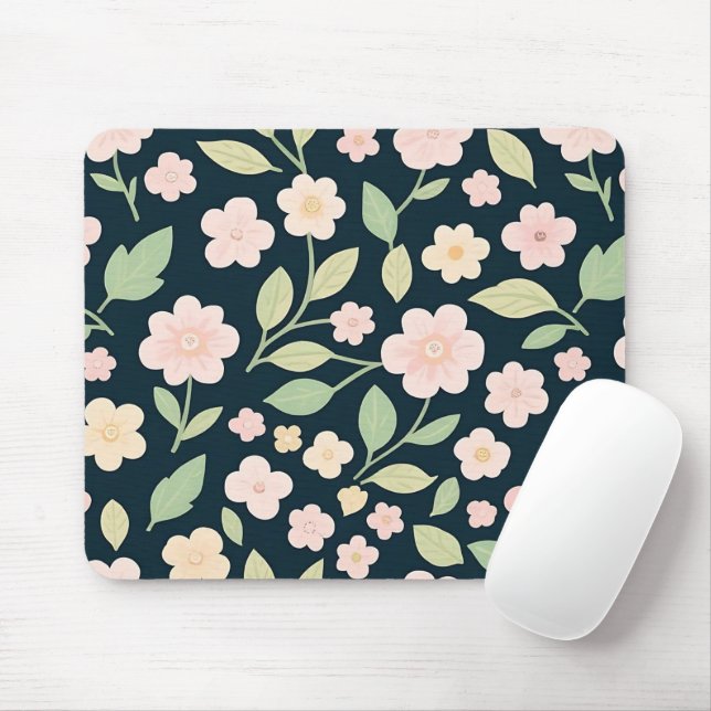 Modern Pink Wildflowers Pattern Mousepad (Mit Mouse)