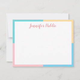 Modern Pink Yellow Blue Green Handwriting Script Mitteilungskarte