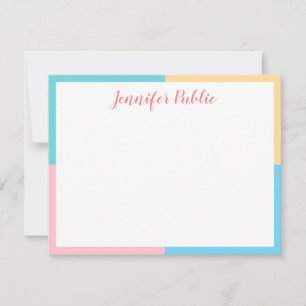 Modern Pink Yellow Blue Green Handwriting Script Mitteilungskarte