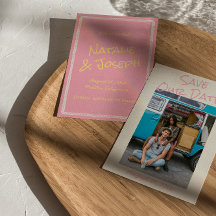 Modern Pink Yellow Colorful Pastel Photo Wedding