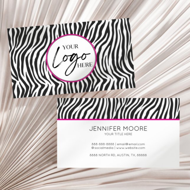 Modern Pink Zebra Print Custom Company Logo Visitenkarte (Von Creator hochgeladen)