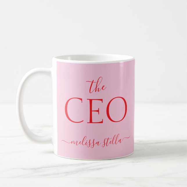 Modern PinkDer Name des CEOs | Weibliches Geschenk Kaffeetasse (Links)