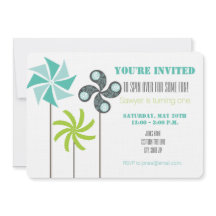 Modern Pinwheel Birthday Einladung - Green Blue Gr