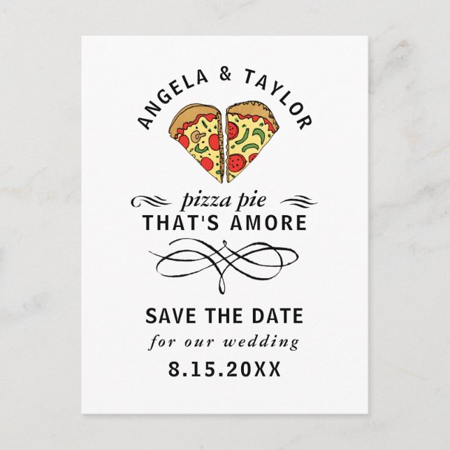 Modern Pizza Amore Black Typografy Save the Date Postkarte (Vorderseite)