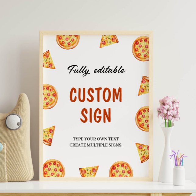 Modern Pizza Birthday Party Custom Sign Poster (Von Creator hochgeladen)