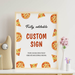 Modern Pizza Birthday Party Custom Sign Poster