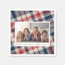 Modern Plaid Pattern Christmas Custom Family Photo