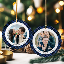 Modern Plaid Photo Christmas Keramik Ornament