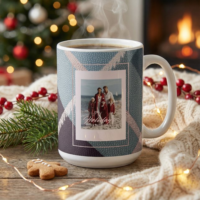 Modern Plaid Rustic Photo Christmas coffee mug Kaffeetasse (Von Creator hochgeladen)