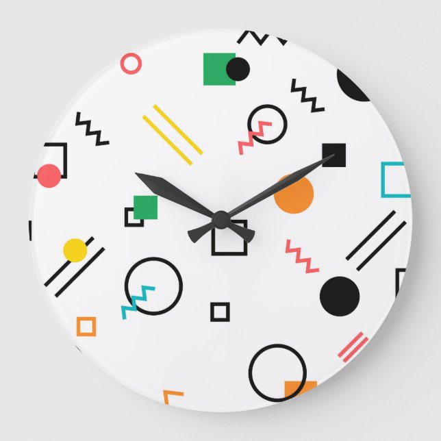 Modern, playful, cool, trendy, Memphis geometrisch Große Wanduhr (Vorderseite)