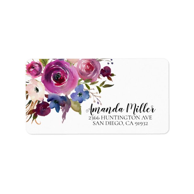 Modern Plum Blue Floral Return Address Label Adressaufkleber
