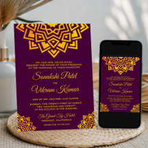 Modern Plum Gold Mandala Indian Wedding Einladung